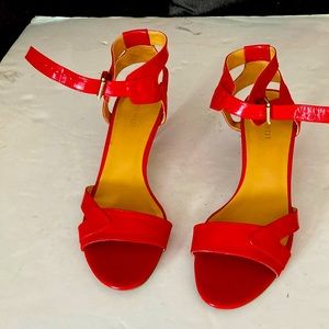 Nine West-red-size 10-ankle strap/kitten heel sandals. Like new